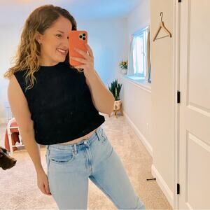 Simone Rocha Black Floral Jacquard Crop Top Small